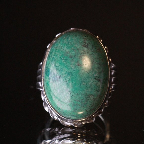 ANTIQUE ART DECO STERLING SILVER LARGE TURQUOISE CABOCHON RING - Picture 1 of 12